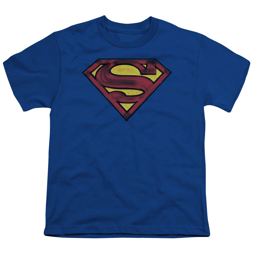 Superman - Charcoal Shield - Short Sleeve Youth 18/1 - Royal Blue T-shirt