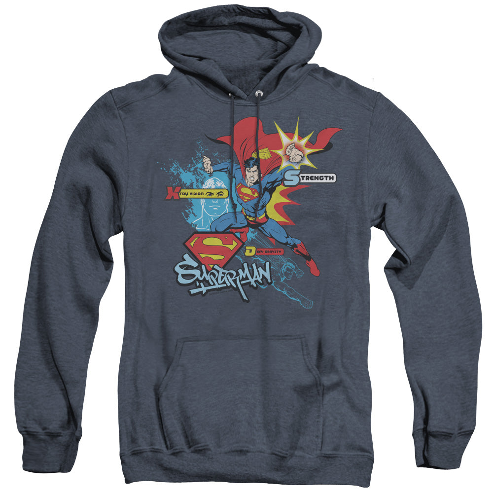 Superman - Abilities - Adult Heather Hoodie - Navy