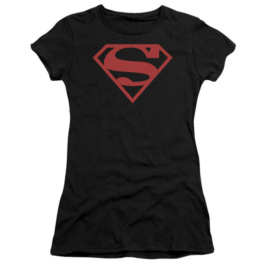 Superman - Red On Black Shield - Short Sleeve Junior Sheer - Black T-shirt