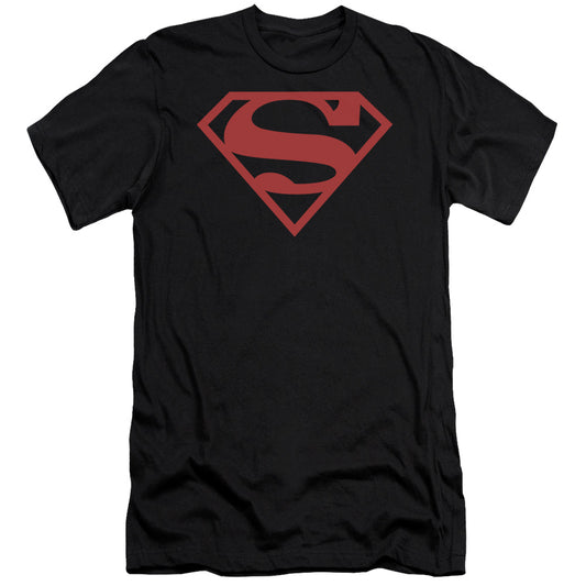 Superman - Red On Black Shield - Short Sleeve Adult 30/1 - Black T-shirt