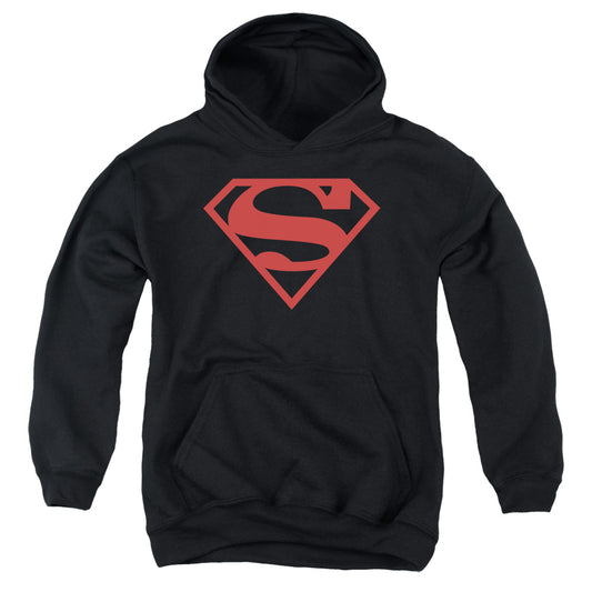 Superman - Red On Black Shield - Youth Pull-over Hoodie - Black