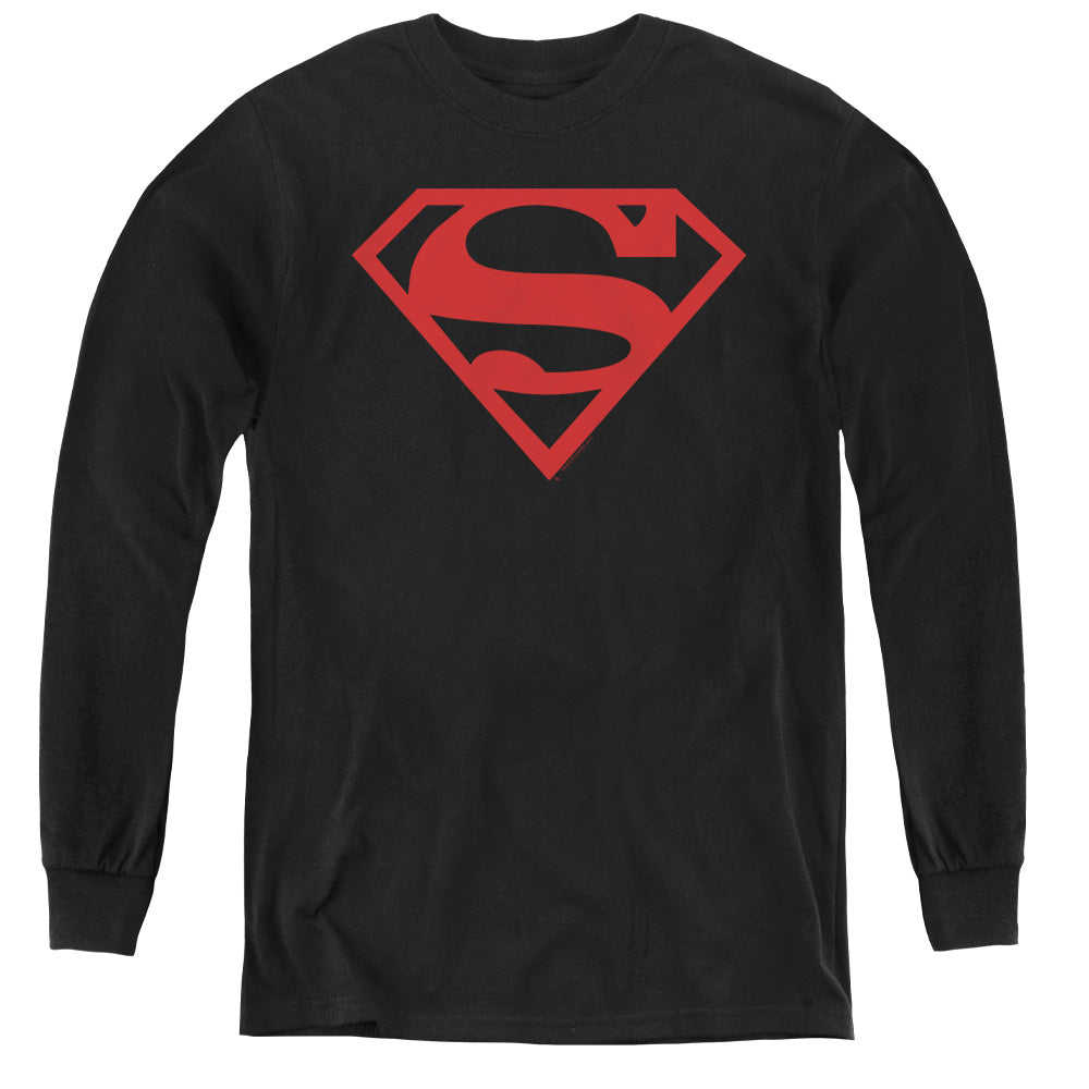Superman - Red On Black Shield - Youth Long Sleeve Tee - Black