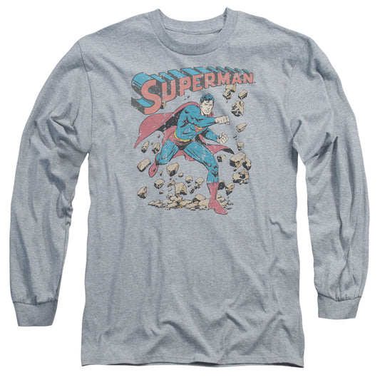Superman - Mad At Rocks - Long Sleeve Adult 18/1 - Athletic Heather T-shirt