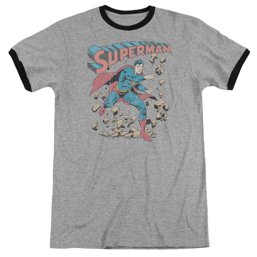 Superman - Mad At Rocks - Adult Ringer - Heather/black