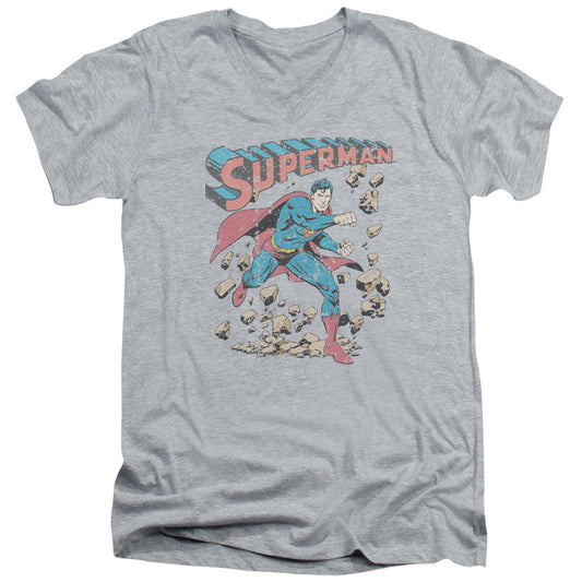 Superman - Mad At Rocks - Short Sleeve Adult V-neck - Athletic Heather T-shirt