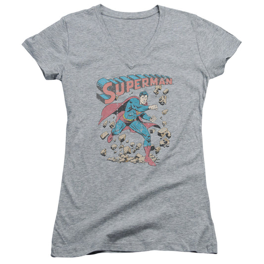 Superman Mad At Rocks - Junior V-neck - Athletic Heather