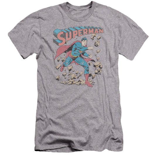 Superman - Mad At Rocks-premuim Canvas Adult Slim Fit 30/1 - Athletic Heather
