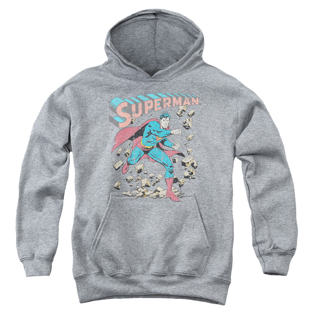 Superman Mad At Rocks-youth Pull-over Hoodie - Heather