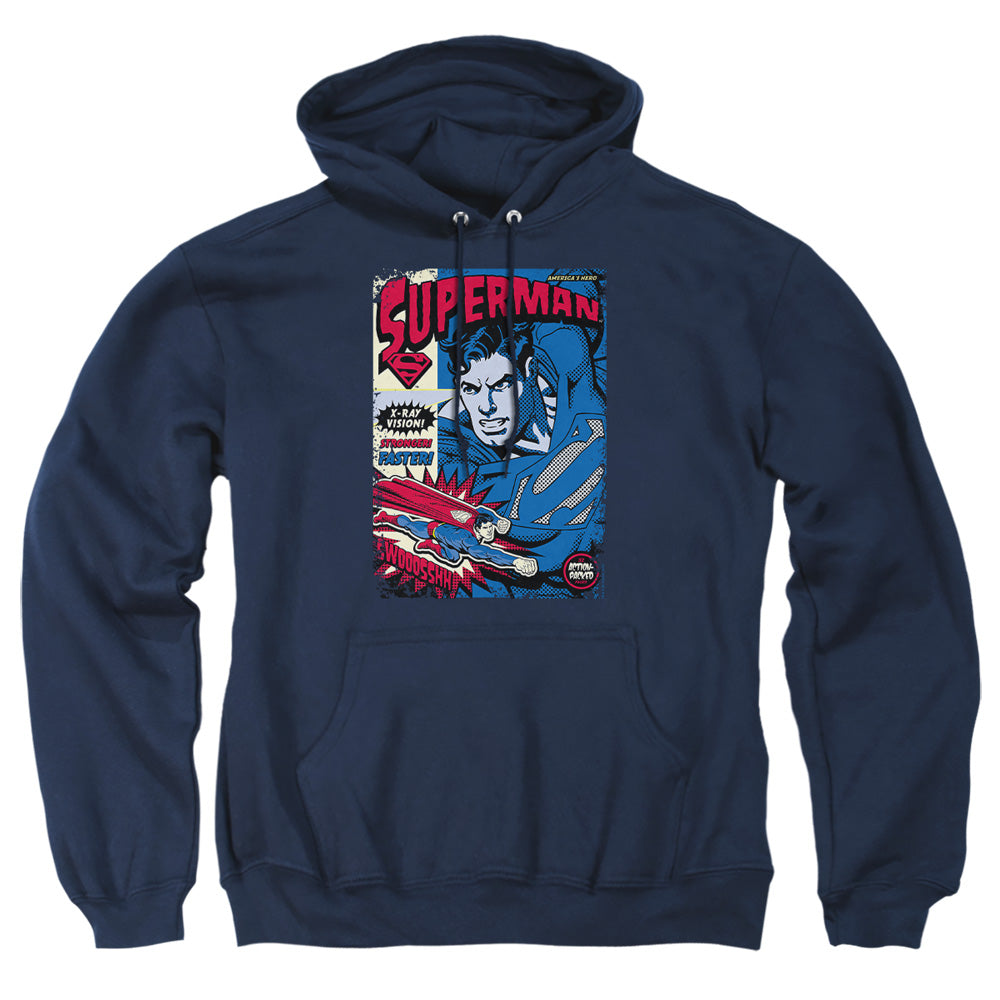 Superman - Action Packed - Adult Pull-over Hoodie - Navy