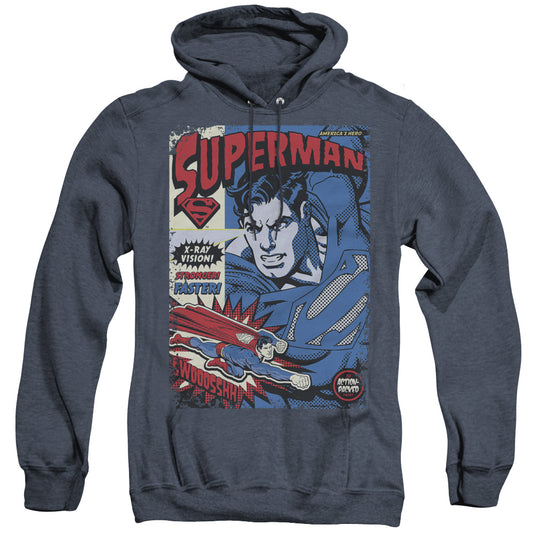 Superman - Action Packed - Adult Heather Hoodie - Navy