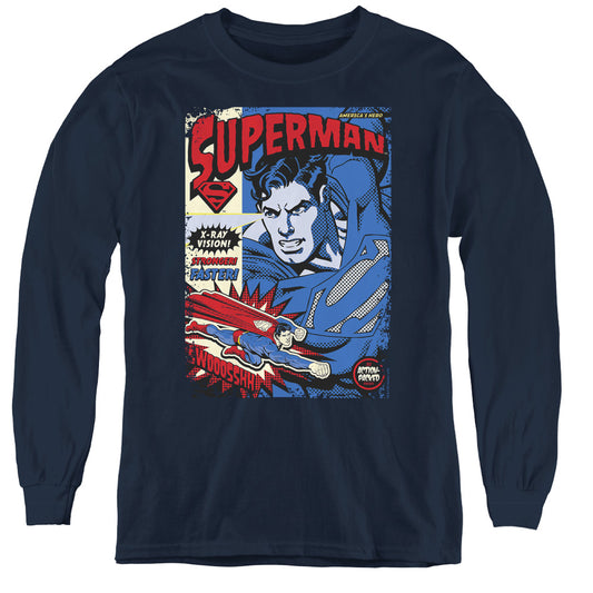 Superman - Action Packed - Youth Long Sleeve Tee - Navy