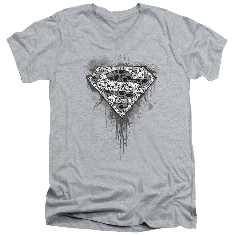 Superman - Many Super Skulls - Short Sleeve Adult V-neck - Athletic Heather T-shirt