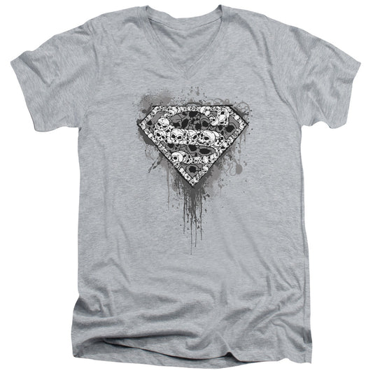 Superman - Many Super Skulls - Short Sleeve Adult V-neck - Athletic Heather T-shirt