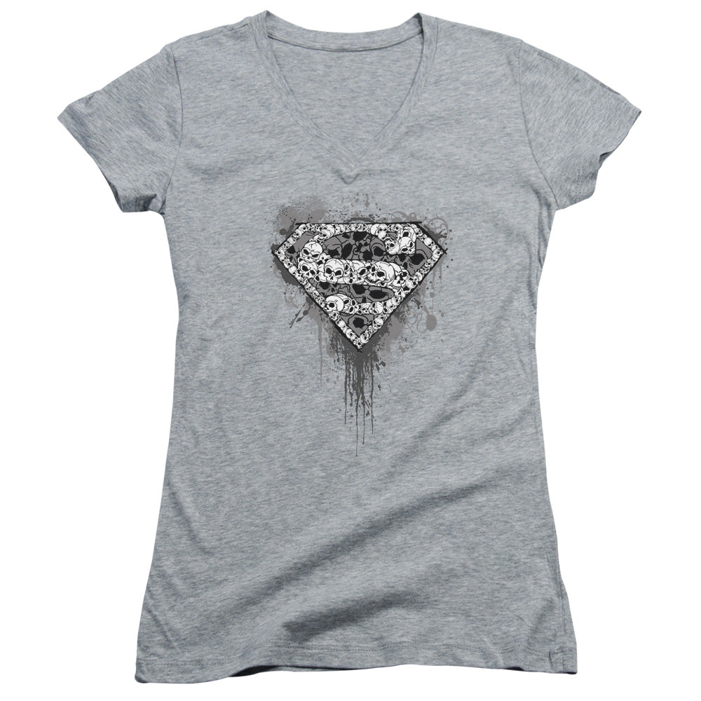 Superman - Many Super Skulls - Junior V-neck - Athletic Heather