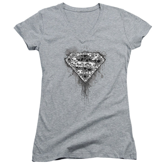 Superman - Many Super Skulls - Junior V-neck - Athletic Heather