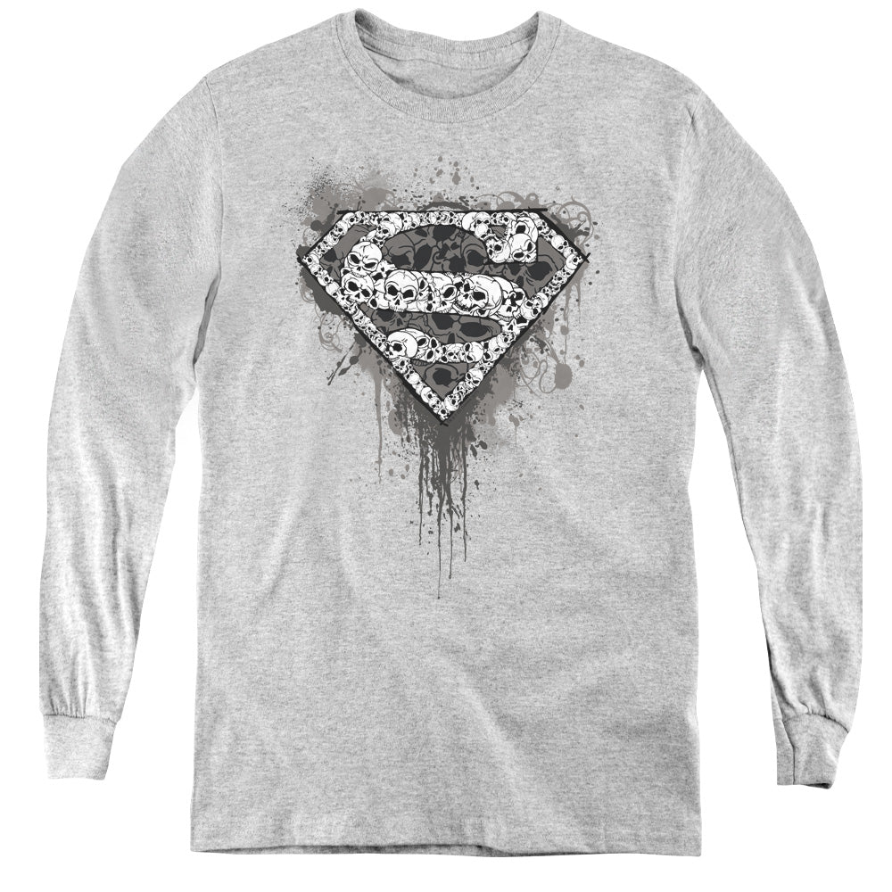 Superman Many Super Skulls - Youth Long Sleeve Tee - Athletic Heather
