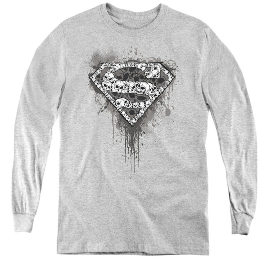 Superman Many Super Skulls - Youth Long Sleeve Tee - Athletic Heather