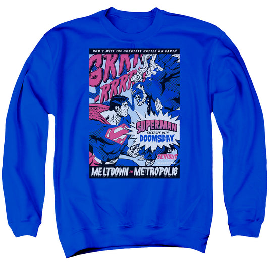 Superman - Meltdown - Adult Crewneck Sweatshirt - Royal Blue
