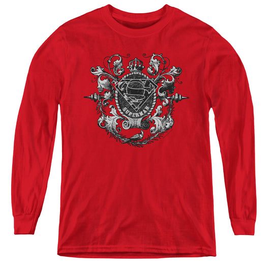 Superman - All Hail Superman - Youth Long Sleeve Tee - Red