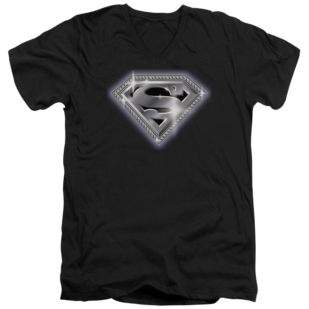 Superman - Bling Shield - Short Sleeve Adult V-neck - Black T-shirt