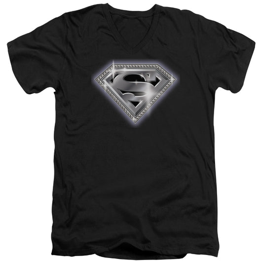 Superman - Bling Shield - Short Sleeve Adult V-neck - Black T-shirt