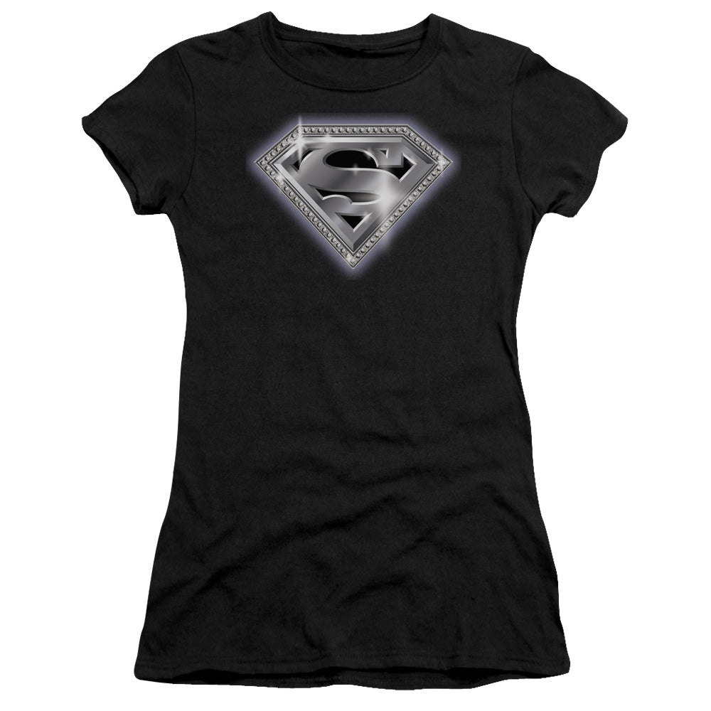 Superman - Bling Shield - Short Sleeve Junior Sheer - Black T-shirt