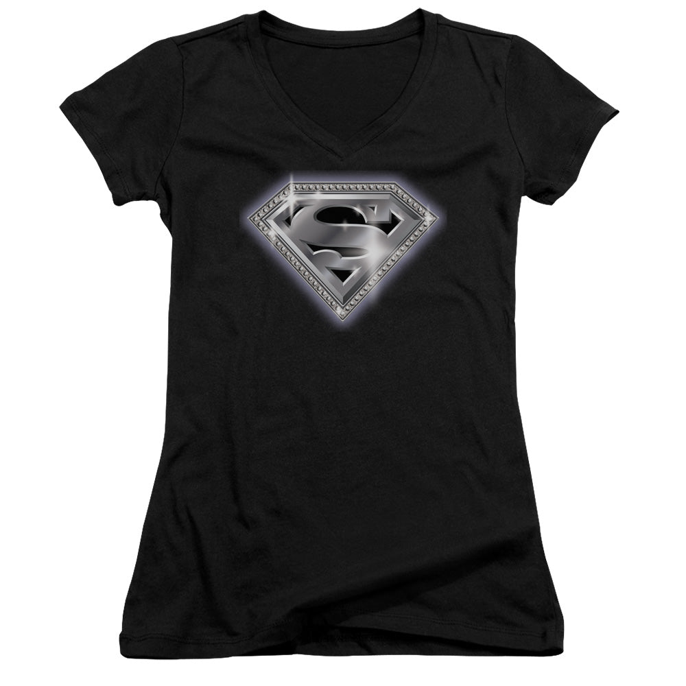 Superman - Bling Shield - Junior V-neck - Black
