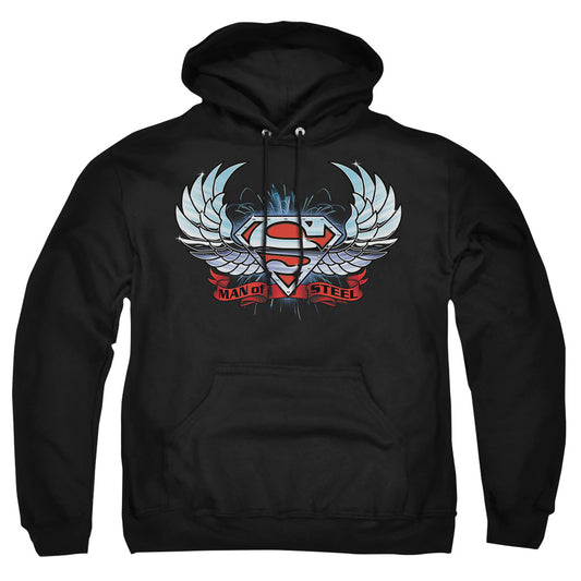 Superman - Chrome Wings Shield - Adult Pull-over Hoodie - Black