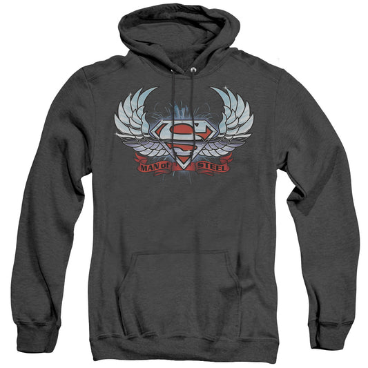 Superman - Chrome Wings Shield - Adult Heather Hoodie - Black