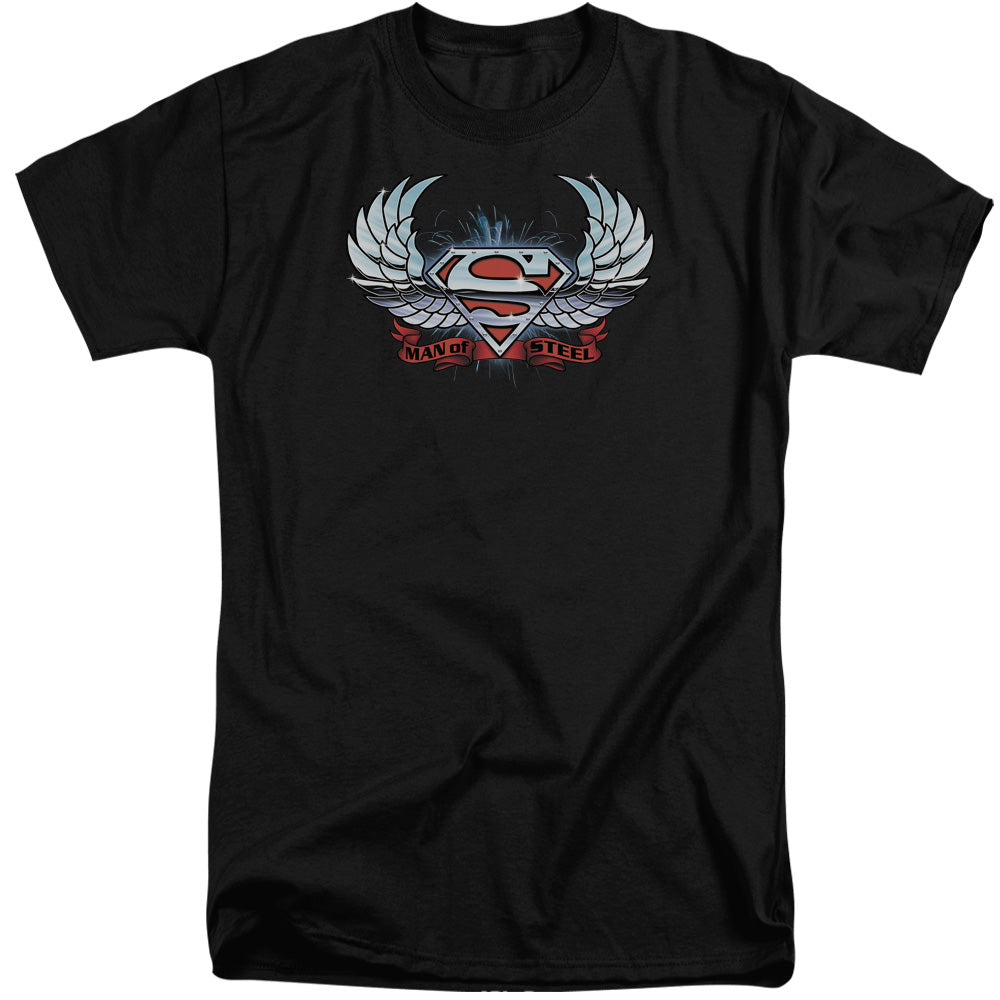 Superman - Chrome Wings Shield - Short Sleeve Adult Tall - Black T-shirt