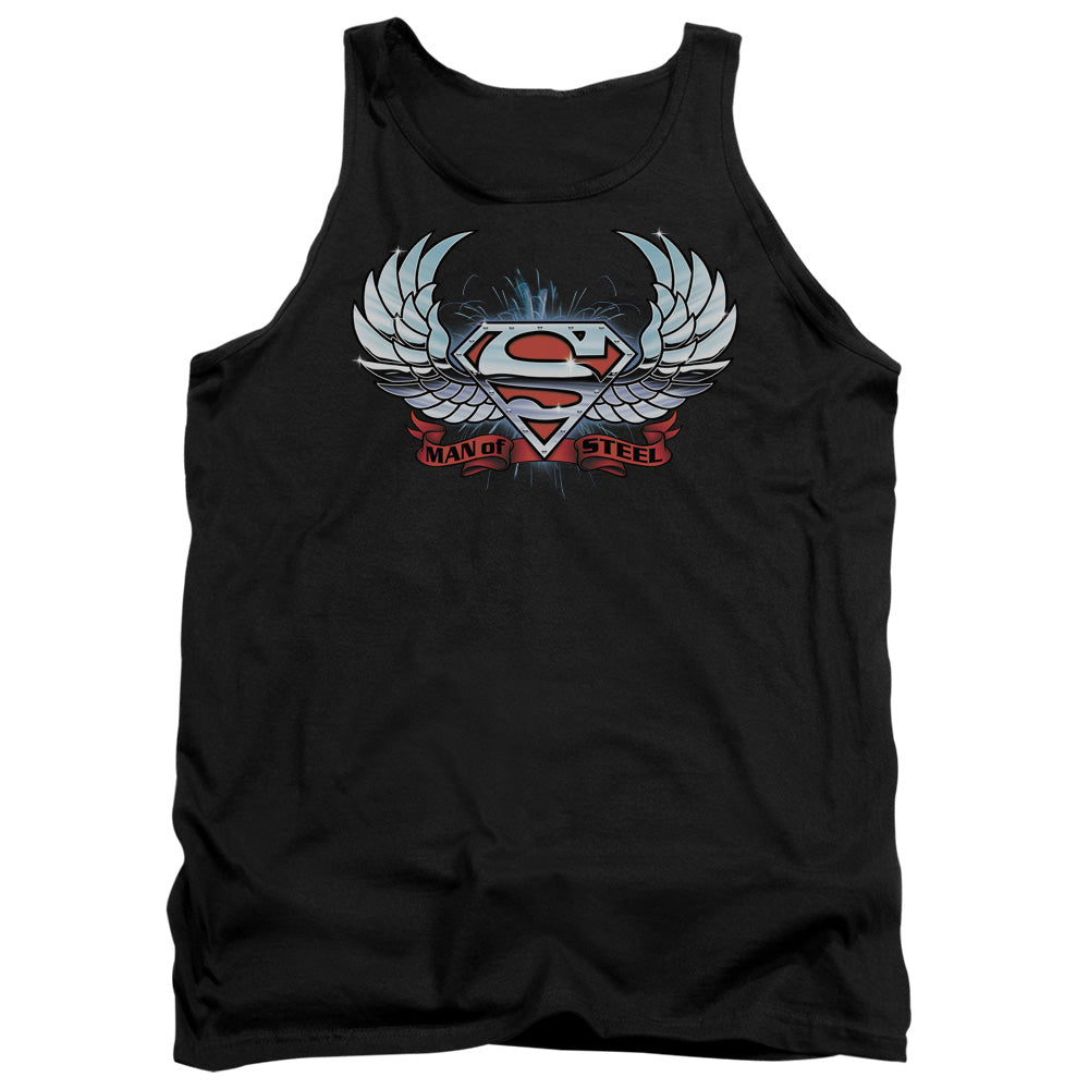 Superman - Chrome Wings Shield - Adult Tank - Black
