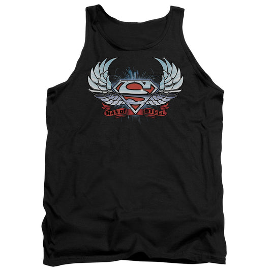 Superman - Chrome Wings Shield - Adult Tank - Black