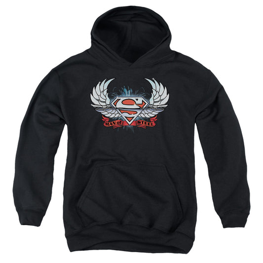 Superman - Chrome Wings Shield - Youth Pull-over Hoodie - Black