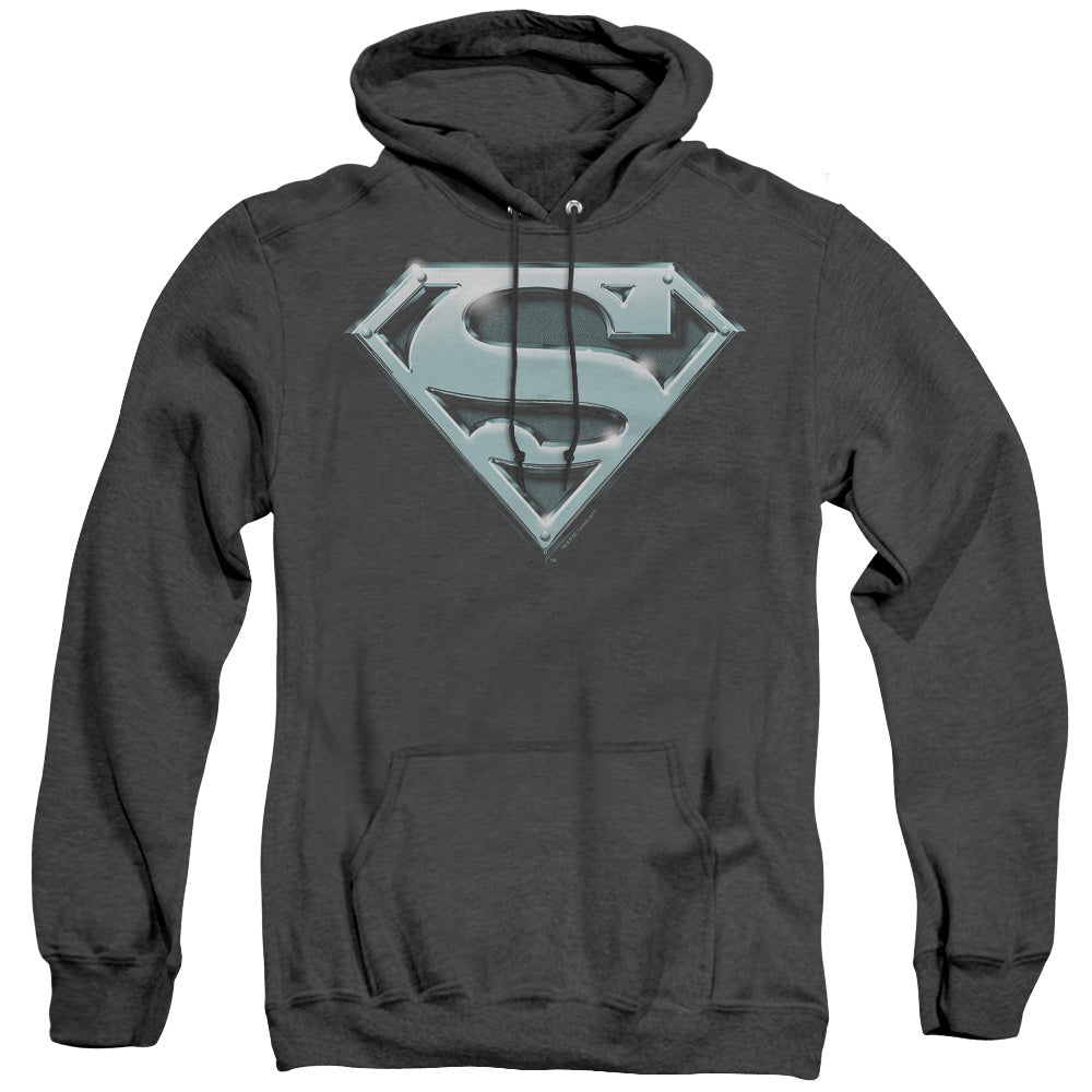 Superman - Chrome Shield - Adult Heather Hoodie - Black