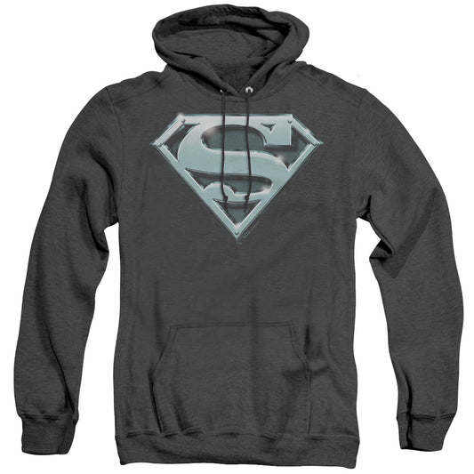 Superman - Chrome Shield - Adult Heather Hoodie - Black