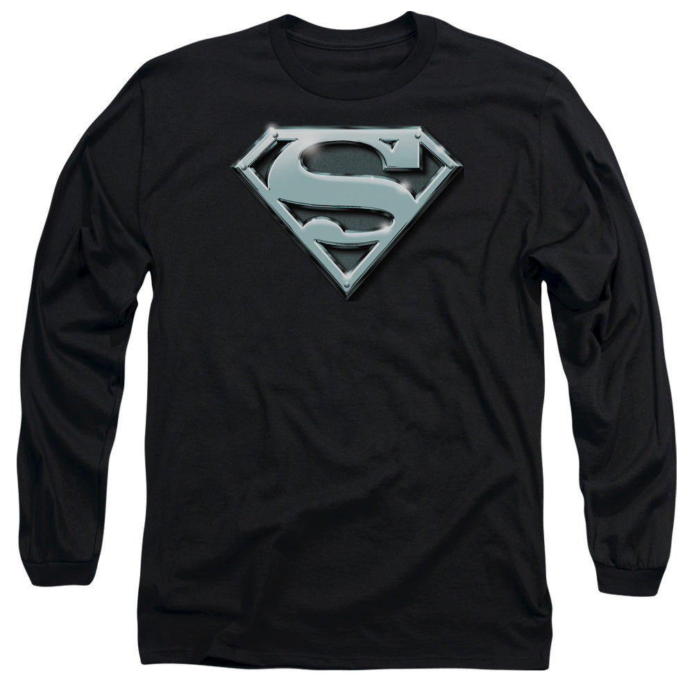 Superman - Chrome Shield - Long Sleeve Adult 18/1 - Black T-shirt