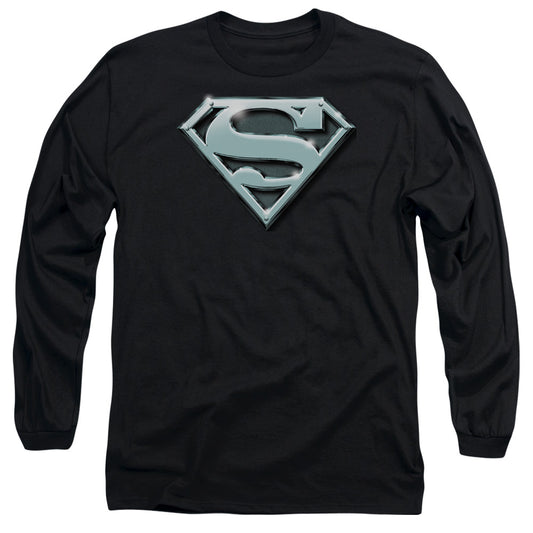 Superman - Chrome Shield - Long Sleeve Adult 18/1 - Black T-shirt