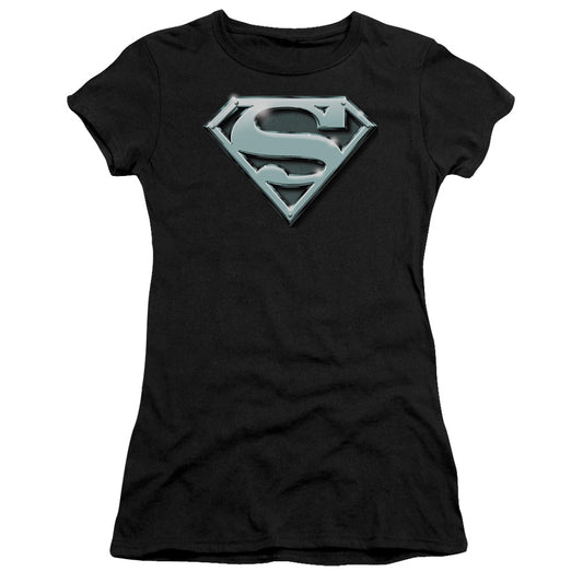 Superman - Chrome Shield - Short Sleeve Junior Sheer - Black T-shirt