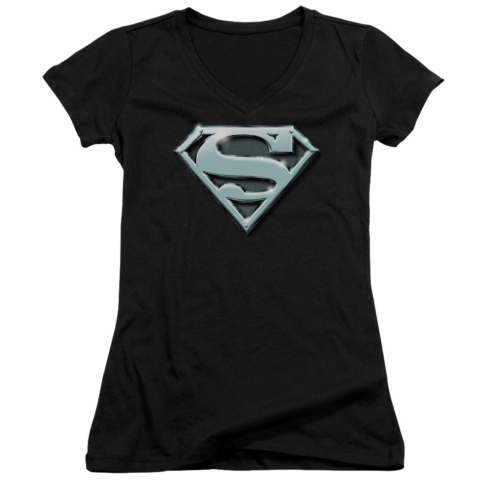 Superman - Chrome Shield - Junior V-neck - Black