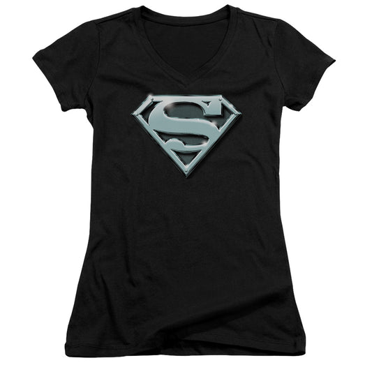 Superman - Chrome Shield - Junior V-neck - Black