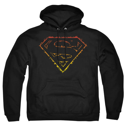 Superman - Flame Outlined Logo - Adult Pull-over Hoodie - Black