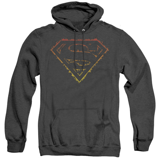 Superman - Flame Outlined Logo - Adult Heather Hoodie - Black