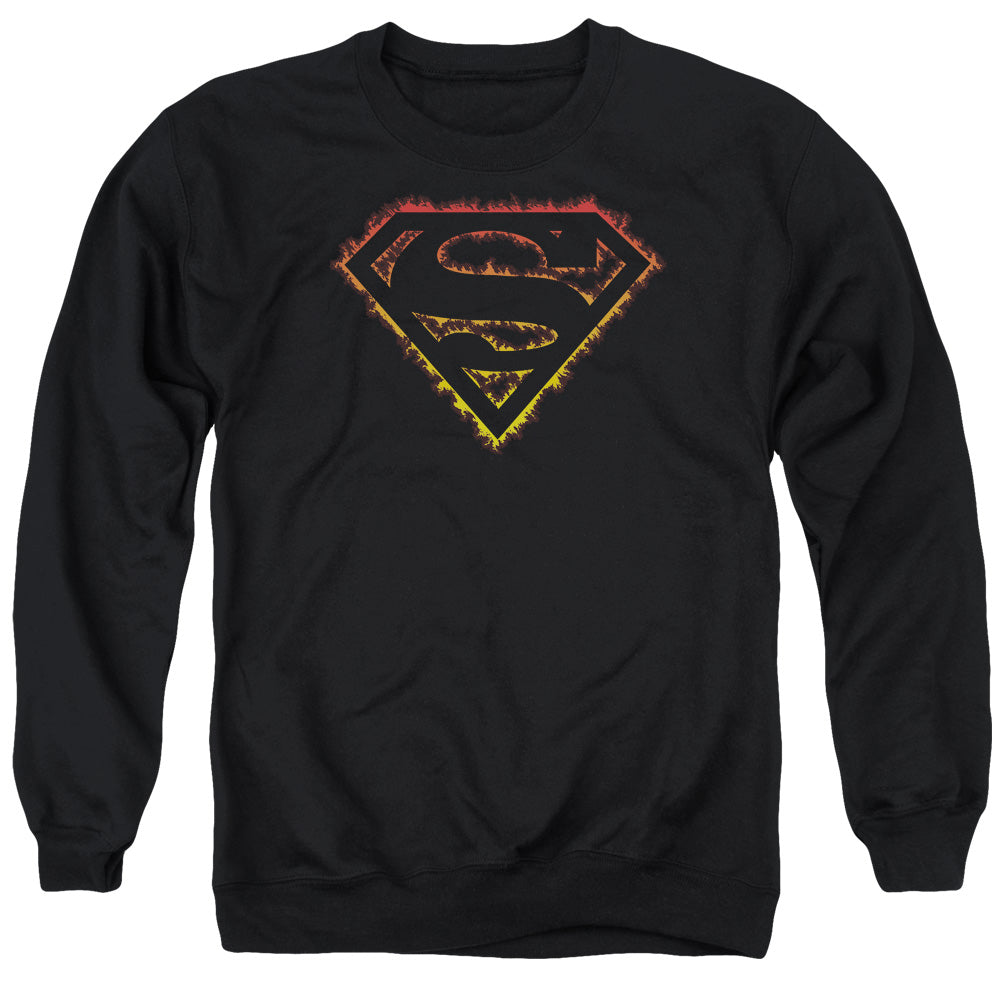 Superman - Flame Outlined Logo - Adult Crewneck Sweatshirt - Black