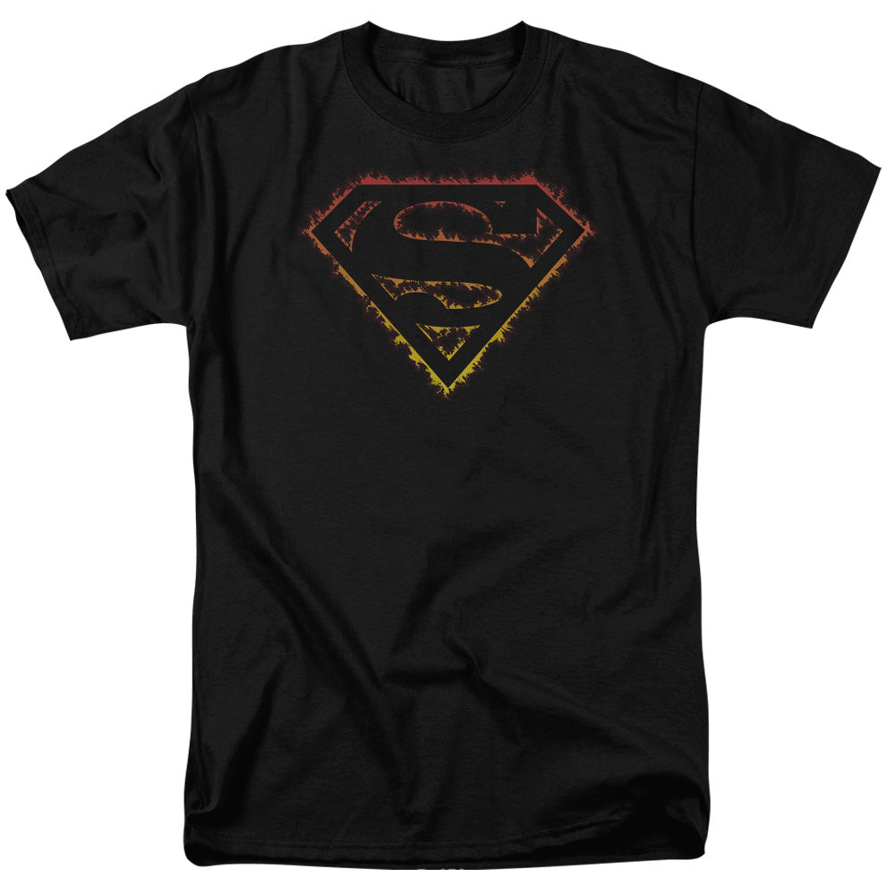 Superman - Flame Outlined Logo - Short Sleeve Adult 18/1 - Black T-shirt