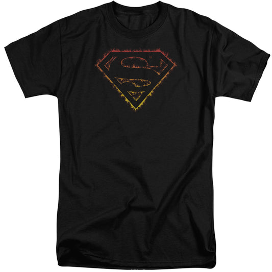 Superman - Flame Outlined Logo - Short Sleeve Adult Tall - Black T-shirt