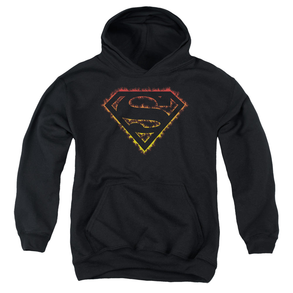 Superman - Flame Outlined Logo - Youth Pull-over Hoodie - Black
