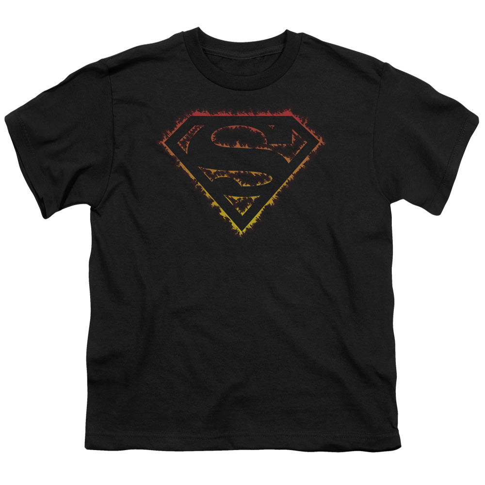 Superman - Flame Outlined Logo - Short Sleeve Youth 18/1 - Black T-shirt