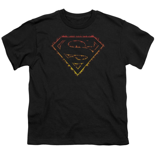 Superman - Flame Outlined Logo - Short Sleeve Youth 18/1 - Black T-shirt
