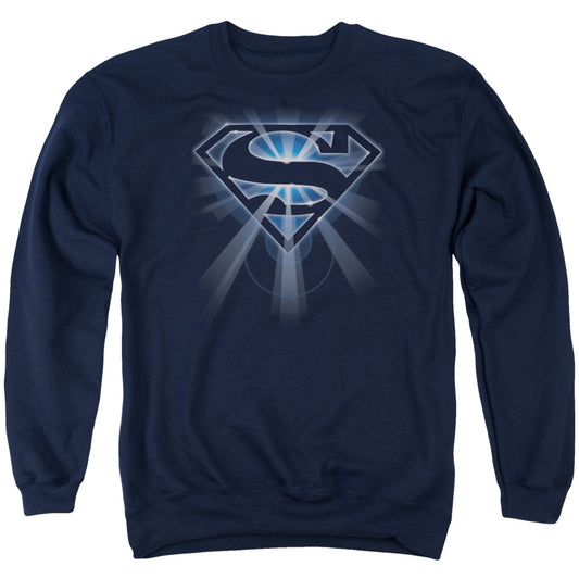 Superman - Glowing Shield - Adult Crewneck Sweatshirt - Navy