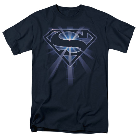 Superman - Glowing Shield - Short Sleeve Adult 18/1 - Navy T-shirt